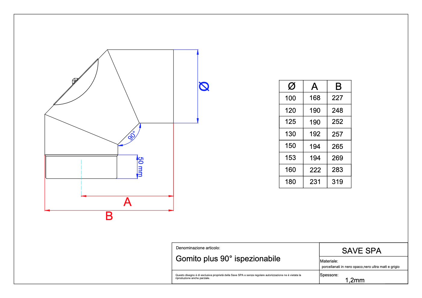 Gomito 90&deg; Porc. C/ispezione Stufe A Legna Nero Opaco Ala Smalto Top